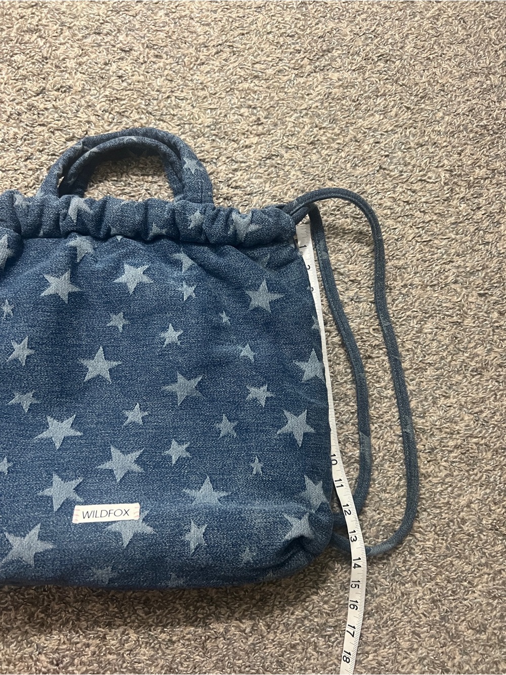 Wildfox Blue Star-Print Denim Drawstring Summer‎ bag Backpack - Picture 8 of 9